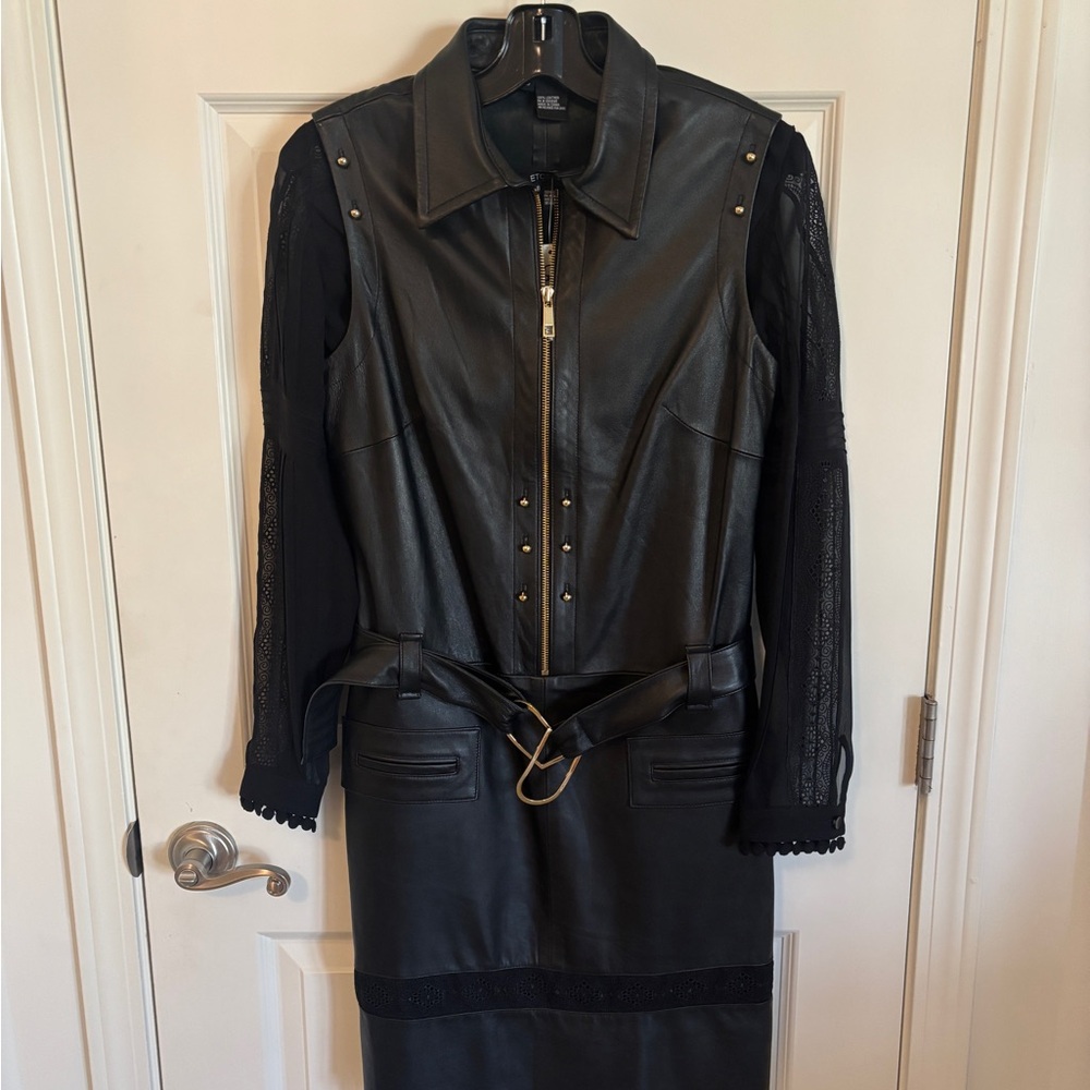 Etcetera Black Leather Jacket with Complimentary Silk Top